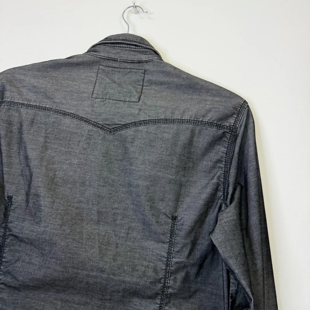 True Religion Rocky Western Pearl Snap Shirt Men's XXL Black Gray Slim Fit
